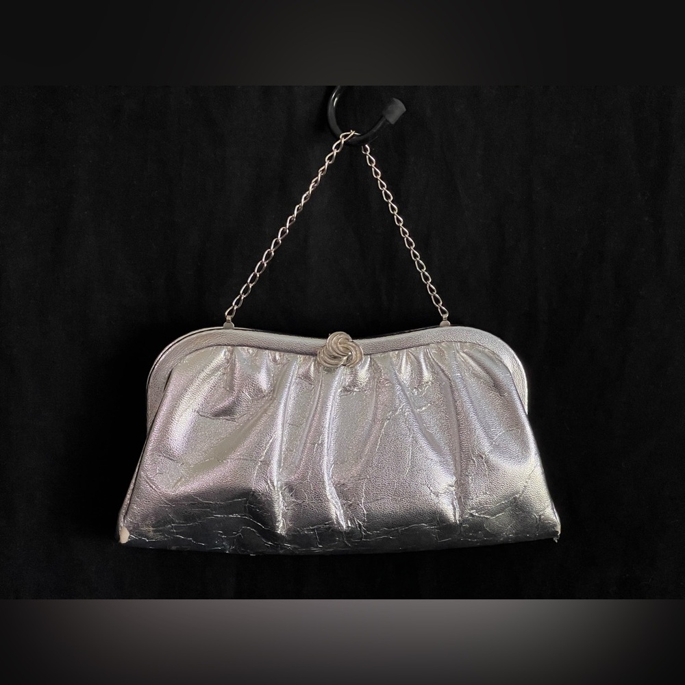 Beautiful vintage silver with chain clutch handbag 1950s